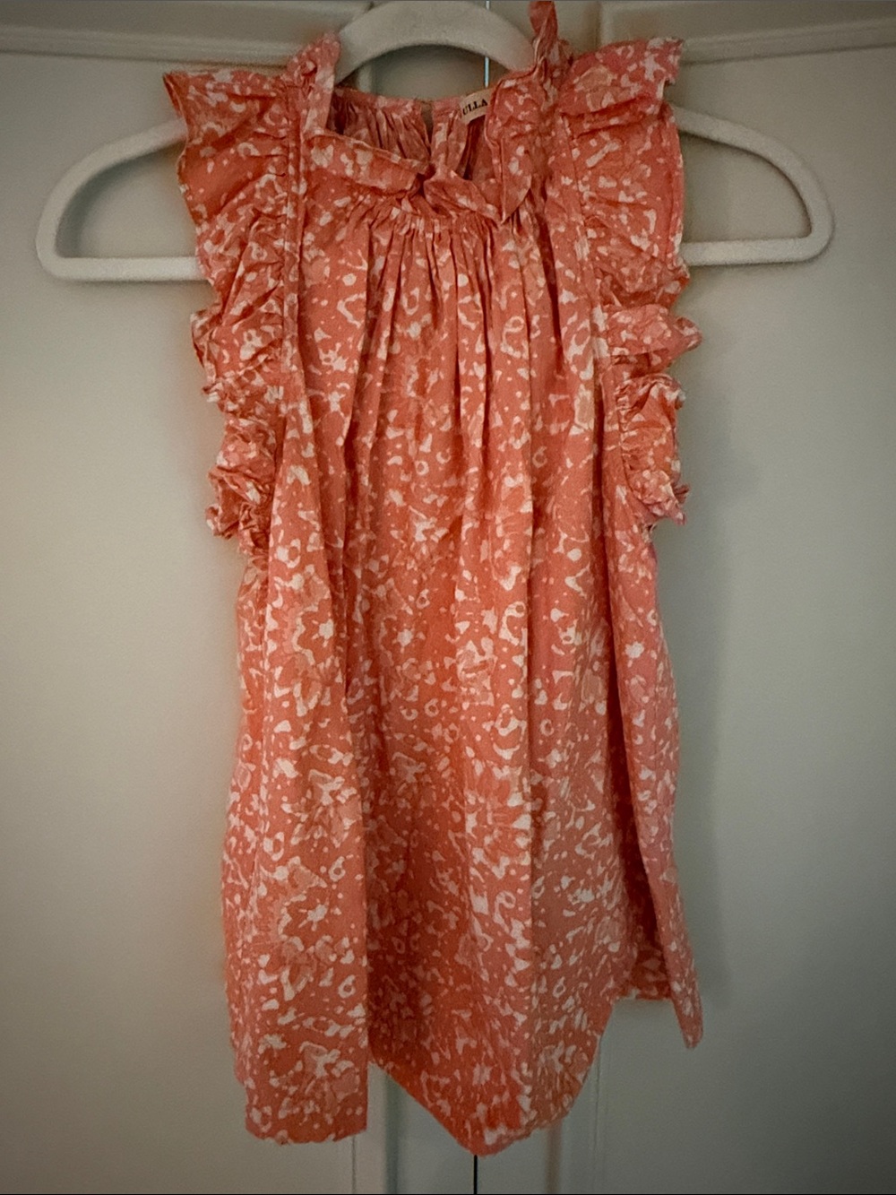 Ulla Johnson Coral and White Ruffle Sleeve Top